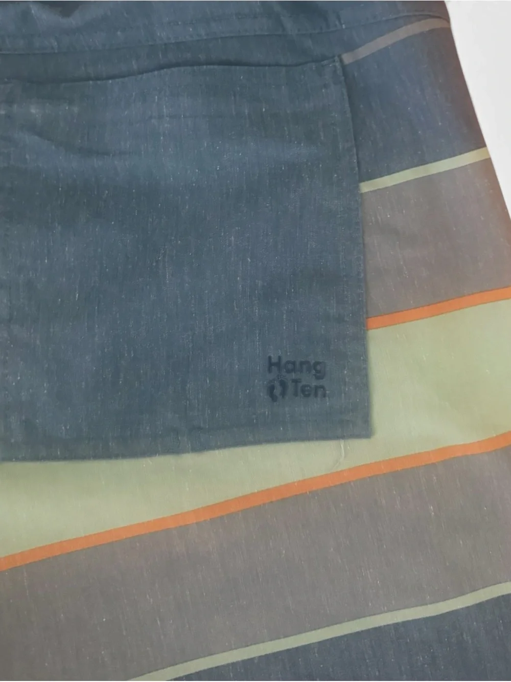 Hang Ten Men’s XL Striped Swim Trunks Board Shorts Compression Liner Blue Gray
